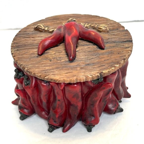 Red Hot Chili Jalapeno Pepper Southwestern Kitchen Jewelry Trinket Box Lid VTG - Picture 9 of 9